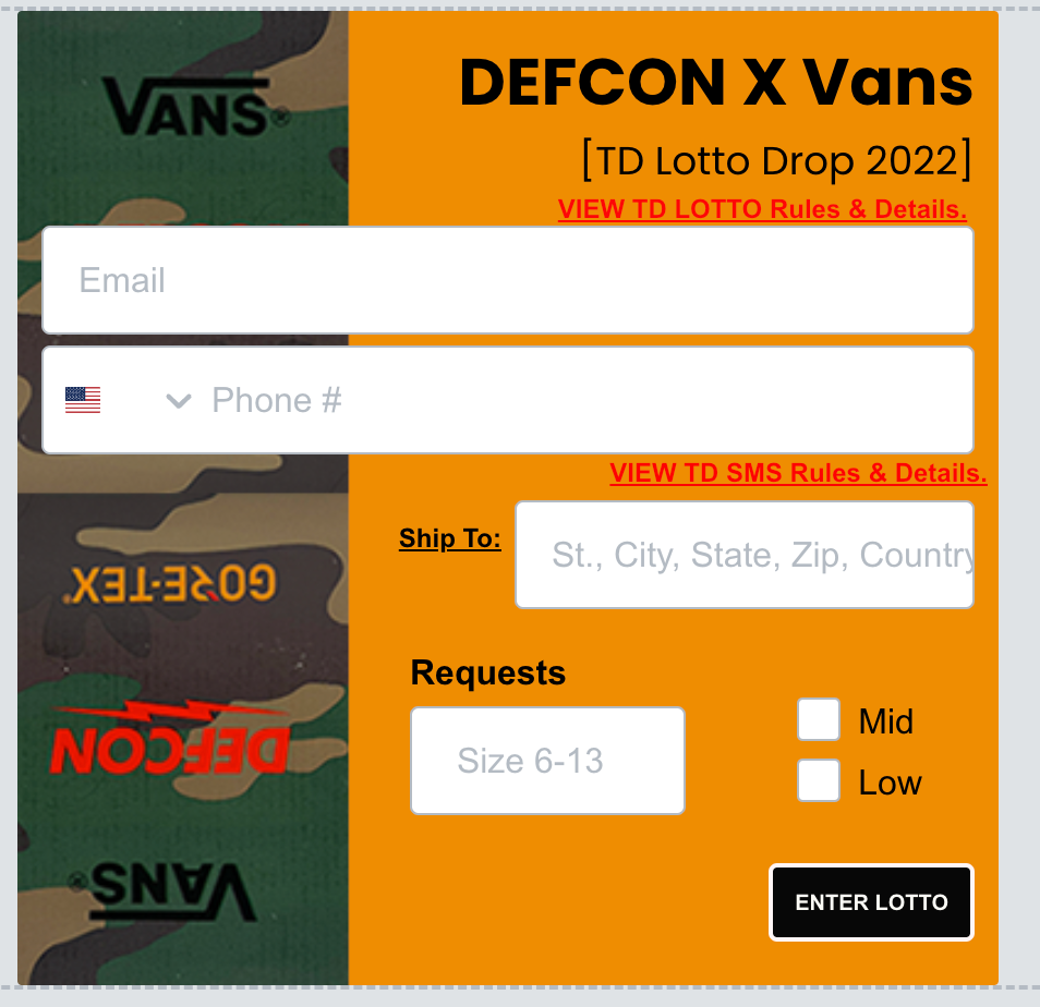 Defcon x Vans x TD Lottery Exclusive Vans Shoe Drop